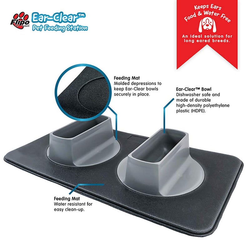 Flipo Ear Clear Dog Bowl and Mat Set, No Spill Food and Water Bowls with Mat, Perfect Feeding Tray Set for Long Eared Dog or Breeds, No Mess Dog Bowl 36 oz Feeder Bowl Set, Hounds, Cocker Spaniels, Setters - Image 2